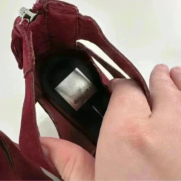 Dolce vita Jade ankle booties size 8 burgundy Nubuck leather  wedge platforms - Picture 9 of 12